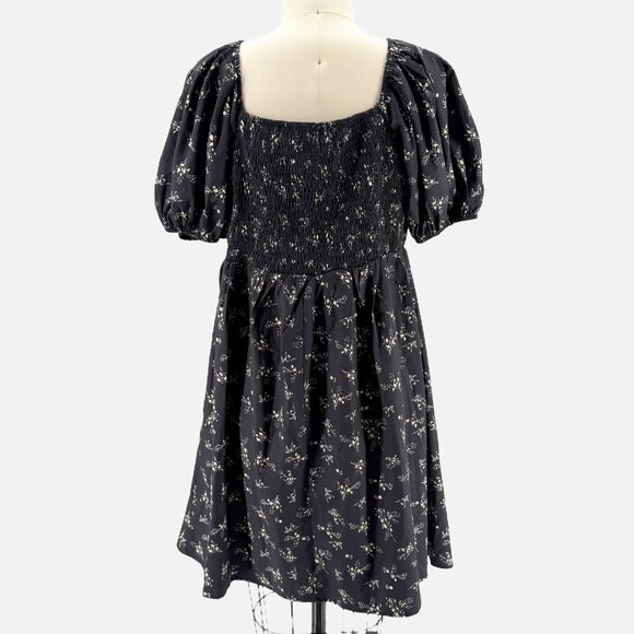 XIEERDUO FASHION Black Ditsy Floral Puff Sleeve Pleated Mini Dress XL NEW - Picture 4 of 11